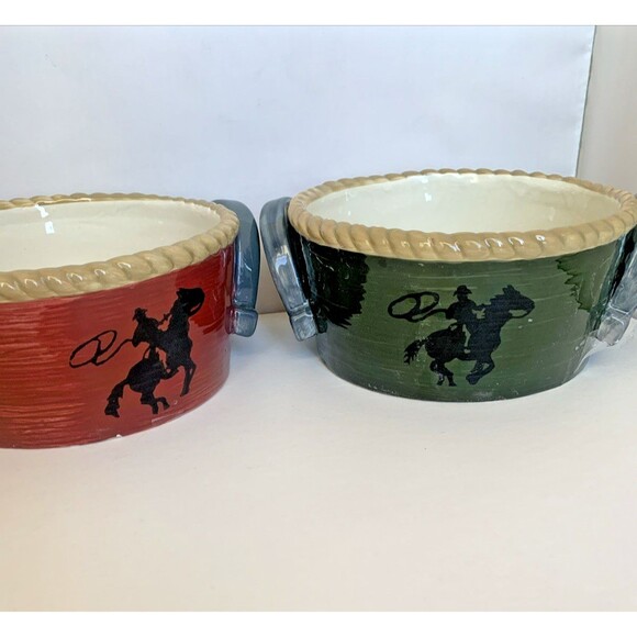 Sonoma Other - 2 Sonoma Happy Trails handled Soup or Cereal Bowls Western Cowboy 2 .5" x 5 .5"